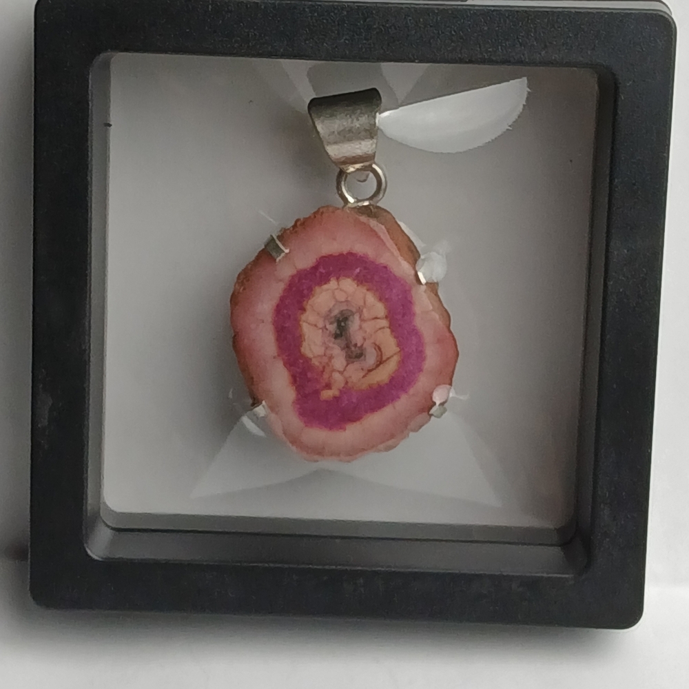 Pink Solar Druzy Quartz Slice Pendant